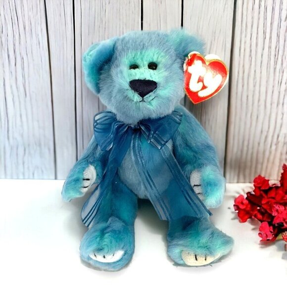 TY Beanie Babies Azure The Blue Bear Attic Treasures Collection 1993 With Tag - Picture 1 of 8